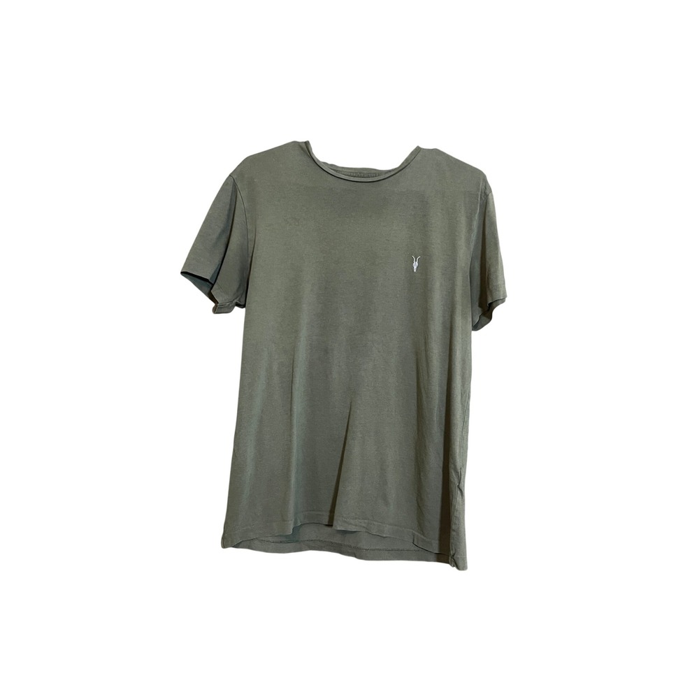 AllSaints Tonic Crew Neck T-Shirt Olive Green Ramskull Logo Mens Medium MD108U